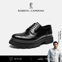 NORBETA Roberta诺贝达男士系带鞋开边珠亮面牛皮厚底商务休闲时尚德比鞋