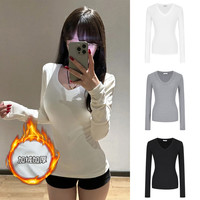 魔西女王 MosesQueen/魔西女王加绒加厚长袖T恤女修身显瘦高弹力V领打底衫