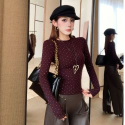 设计满天星不易掉 加绒磨毛正肩圆领长袖显瘦打底衫女