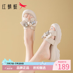 红蜻蜓 女士水钻蝴蝶结拖鞋 夏季外穿一字拖厚底凉鞋子百搭休闲半拖凉鞋