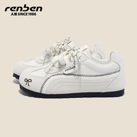 人本 4cm增高德训鞋2026学生软底软面百搭休闲德训鞋ins风多巴胺色女鞋