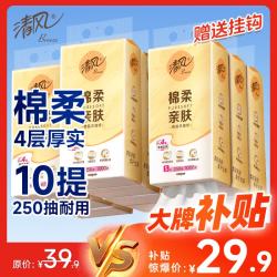 清风 棉柔亲肤 悬挂式抽纸 4层*250抽*10提(170*132mm)