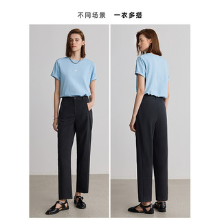 LILY 蓝色 宽松圆领弹力短袖T恤