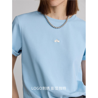 LILY 蓝色 宽松圆领弹力短袖T恤