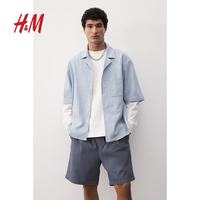 H&M 2025年春季男装标准版型帆布短裤1260536 钢蓝色 XS 165/72