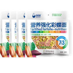 谷妈咪 异形面组合装小小彩蝶面不添加食用盐营养果蔬面条 中蝴蝶面180g*4袋