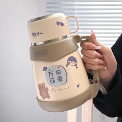 万家全 316不锈钢大肚保温杯女生大容量带杯盖保温壶学生ins风水杯 1100ml