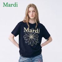 玛尔帝 官方正品大雏菊时尚短袖T恤修身显瘦圆领正肩夏季上衣女通勤