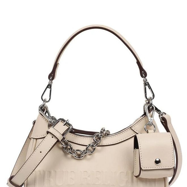 TRUE RELIGION Cream Trapunto Logo Zip Top Hobo Bag