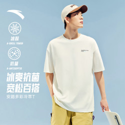 安踏 冷萃T | 短袖T恤男女夏季冰丝凉感3A抗菌情侣象牙白-1 樊振东同款