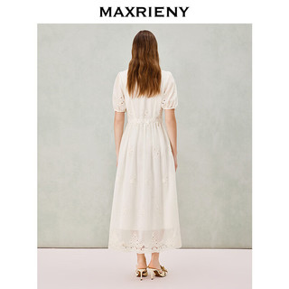 MAXRIENY 蕾丝收腰V领 米白 S 连衣裙