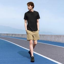FILA 男装运动T恤男士简约柔软健身中弹圆领针织短袖衫
