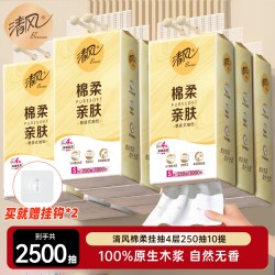 清风 棉柔亲肤 悬挂式抽纸 4层*250抽*10提(170*132mm)