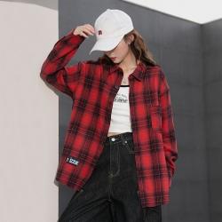 I.T izzue女式衬衫格子长袖衬衫秋季新款百搭早秋衬衫女长袖女装