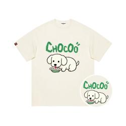 I.T CHOCOOLATE卡通小狗喝水印花百搭全棉短袖圆领T恤情侣