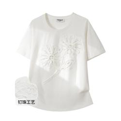 I.T CHOCOOLATE钉珠亮片重工设计短袖t恤小众宽松圆领上衣