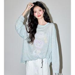 I.T CHOCOOLATE高级感烫钻设计印花长袖t恤春秋款圆领上衣