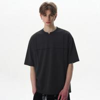 I.T it UDG时尚拼接小v领设计刺绣夏季老钱风休闲男士半袖短袖T恤男