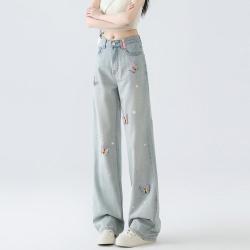 I.T ccaabb女装蝴蝶贴布牛仔裤女春夏款烫钻宽松阔腿裤长裤