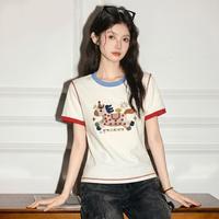 GROUND ZERO GROUNDZERO美式复古小马印花撞色短袖t恤少女减龄上衣