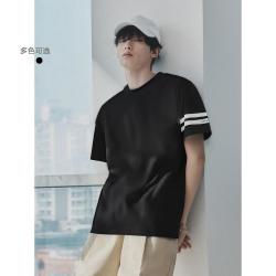 GXG 夏季GXG男装微廓圆领袖口撞色设计休闲时尚百搭短袖T恤男