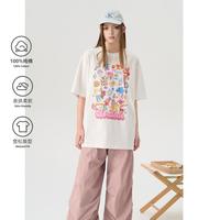F426 夏季满印多彩卡通涂鸦印花男女同款宽松短袖T恤