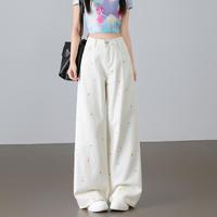 I.T CHOCOOLATE 女士花朵刺绣高腰阔腿牛仔裤
