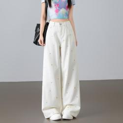 I.T CHOCOOLATE 女士花朵刺绣高腰阔腿牛仔裤