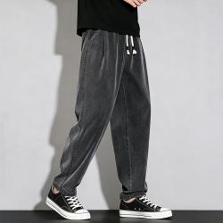 I.T CHOCOOLATE夏季纯色褶皱系带小脚休闲裤男