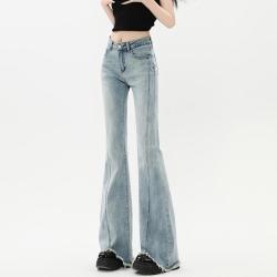 I.T it ccaabb女装喇叭裤毛边设计裤脚开叉春款修身牛仔裤
