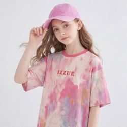 I.T it izzue扎染T恤撞色领口字母印花宽松透气休闲短袖上衣
