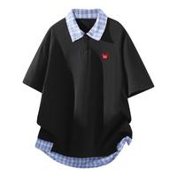 I.T izzue假两件POLO衫格子拼接设计短袖男女款夏季穿搭上衣