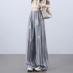 I.T it izzue慵懒时尚条纹阔腿裤女夏季直筒显瘦薄款休闲裤女