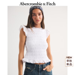 Abercrombie & Fitch 美式棉质修身蝴蝶结系带小飞袖衬衫26夏140-26001