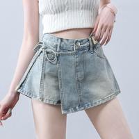I.T it izzue高腰牛仔短裤女夏季辣妹绑带不规则设计a字裙裤