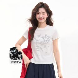 I.T it UDG美式辣妹修身显瘦短款正肩T恤夏季女式星星烫钻短袖女