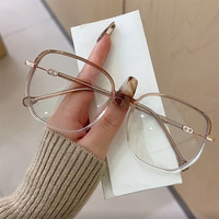 高颜值女生眼镜可配度数大框显瘦多边圆脸变色防蓝光复古时尚平光