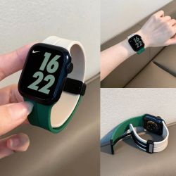 适用Applewatch S8表带硅胶双拼色磁吸扣表带苹果手表s765432se