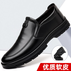 黑人老头 春季新款商务休闲男皮鞋软底耐磨轻便透气一脚蹬防滑鞋