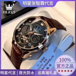OLEVS 新款男士手表男款全自动机械表名品牌潮流皮带防水夜光腕表