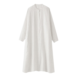 無印良品 MUJI 女式汉麻水洗长袖衬衫连衣裙 浅银灰色条纹 S码