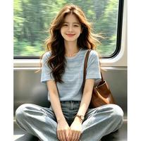 唐狮 高级感短袖针织恤女2026夏季新款抽褶收腰显瘦圆领上衣女