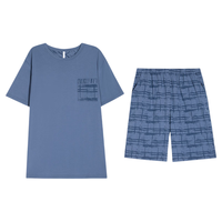 芬腾 100%新疆棉短袖 藏青 L 男士家居服套装