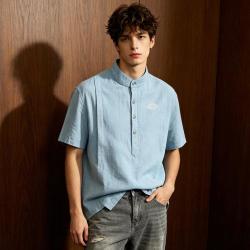 Dickies 亚麻老钱风简约款经典LOGO夏薄款透气单排扣立领短袖T恤衬衫