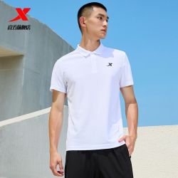 特步 POLO衫短袖夏季运动T恤男吸湿排汗运动翻领t恤休闲针织polo衫