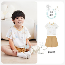 ibaby 男女童套装夏季儿童低敏针织短袖T恤短裤套装