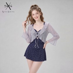 型盛 2633 女士连体泳衣 防晒裙式长袖