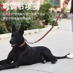 科万鸿 中型大型犬狗狗牵引绳牛皮狗链子金毛德牧防爆冲遛狗绳子项圈 3.0黑色牛皮一套