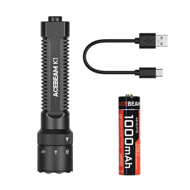 ACEBEAM 黑色 UV紫光-绿激光-冷白光 三光源 1000流明 聚光远射