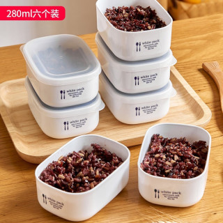 Sungsa 日本品牌 减脂餐定量糙米饭盒 杂粮饭分装小饭盒 冷冻保鲜盒 微波炉 280ml 白色 6个装